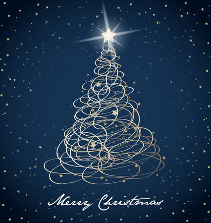 Christmas tree background created from golden ribbons and many stars.のイラスト素材