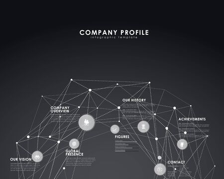 Company profile overview template with circles and dots - dark version.のイラスト素材