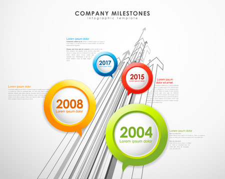 Infographic company milestones timeline vector template with arrows.のイラスト素材