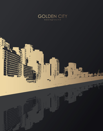 Golden cityscape with skyscrapers.のイラスト素材