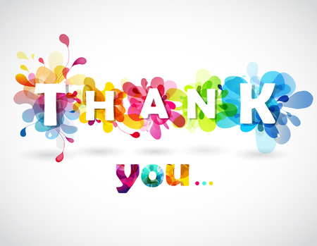Thank you quotation with colorful abstract backgrounds behind each letters.のイラスト素材