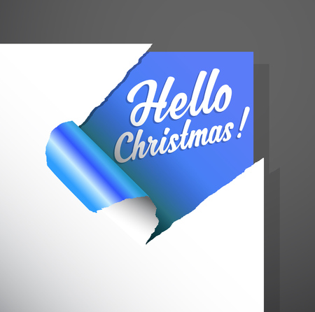 Christmas paper corner cut out with Hello Christmas text uncovered.のイラスト素材
