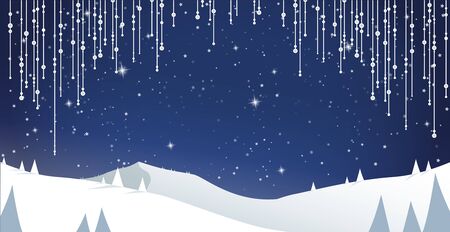 Winter mountain landscape scenery with pine trees and stars.のイラスト素材