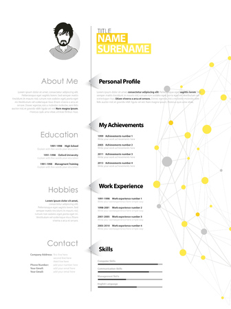 Creative simple cv template with yellow and grey circles and dots on web.のイラスト素材