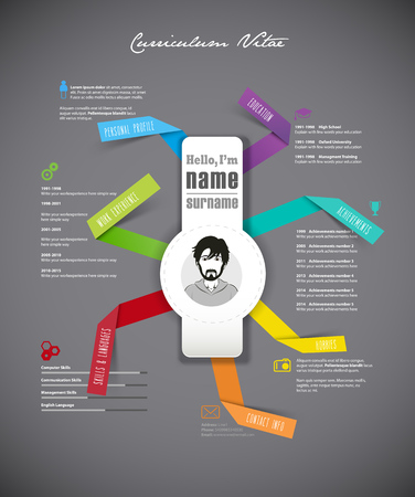Creative cv template with folded paper stripes on dark background.のイラスト素材