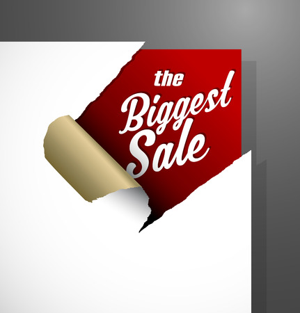 The Biggest Sale text uncovered from teared paper corner.のイラスト素材