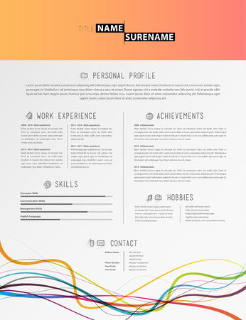 Creative simple cv template with colorful lines at the footer.のイラスト素材
