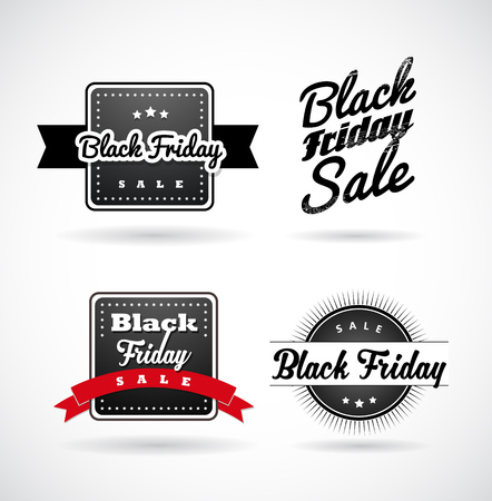 Set of Black Friday hand made simple labels with red ribbon.のイラスト素材