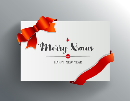 Christmas greeting card with Merry Xmas wishes and red ribbon.のイラスト素材
