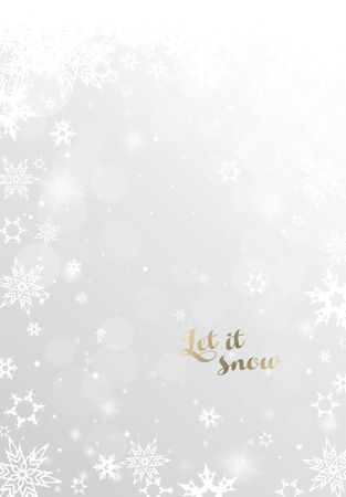 Christmas light background with white and golden snowflakes.のイラスト素材