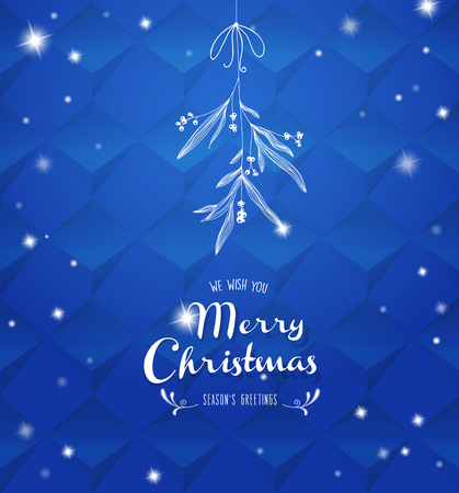 Handwritten Christmas illustration with hanging mistletoe - blue version.のイラスト素材