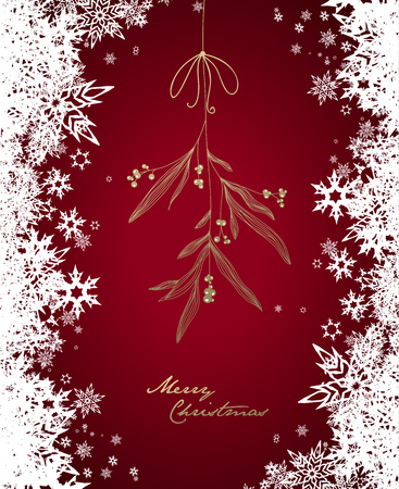 Handwritten Christmas illustration with hanging mistletoe - blue version.のイラスト素材