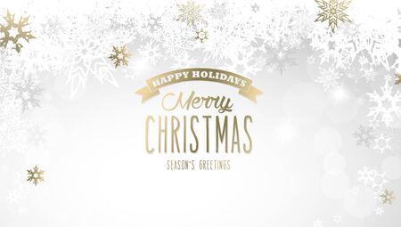 Christmas light background with white and golden snowflakes.のイラスト素材