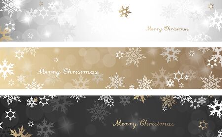 Set of three colorful Christmas background banners with snowflakes and simple Merry Christmas text - horizontal versionのイラスト素材