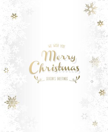 Christmas light background with white and golden snowflakes.のイラスト素材