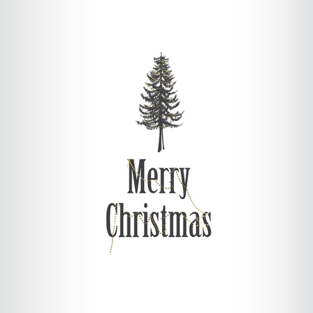 Simple Marry Christmas greeting card illustration with pine tree at the top.のイラスト素材