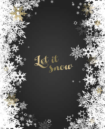 Christmas dark background with white and golden snowflakes.のイラスト素材