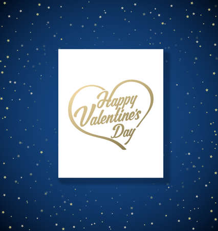 Valentine's background with stars and golden heart with Happy Valentine's Day.のイラスト素材