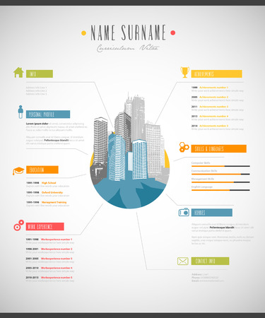 Creative resume template with cityscape.のイラスト素材
