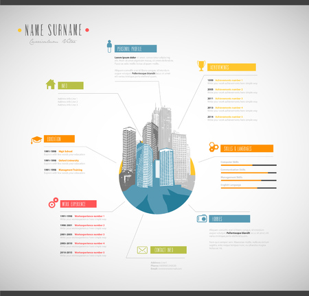 Creative resume template with cityscape.のイラスト素材