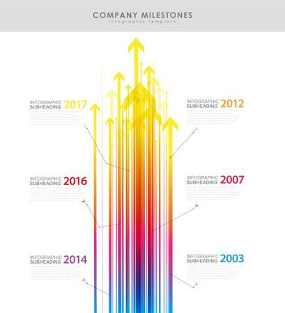 Infographic company milestones timeline vector template with arrows.のイラスト素材