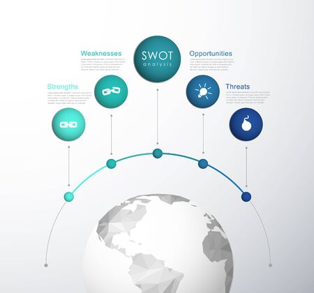 SWOT - (Strengths Weaknesses Opportunities Threats) business strategy mind map concept for presentations.のイラスト素材