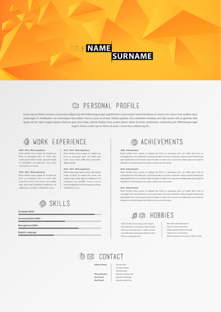 Creative simple cv template with orange triangles in header.のイラスト素材
