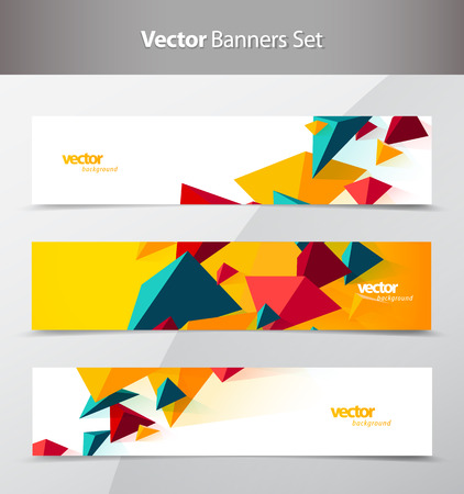Set of 3 banner design templates with abstract polygonal objects.のイラスト素材