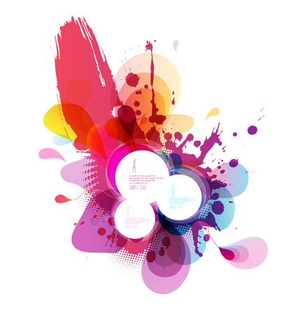 Abstract colored flower background with circles and brush strokes.のイラスト素材
