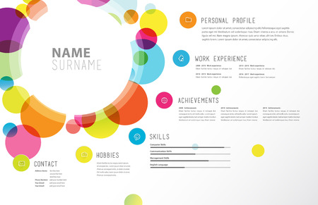 Creative simple cv template with colorful circles shapes.のイラスト素材