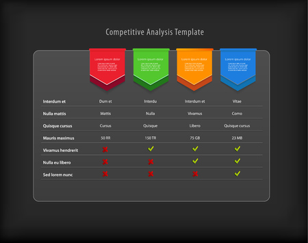 Competitive analysis vector template with colorful ribbons. Dark versionのイラスト素材
