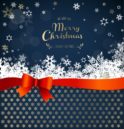 Merry Christmas with many snowflakes with dark blue background.のイラスト素材