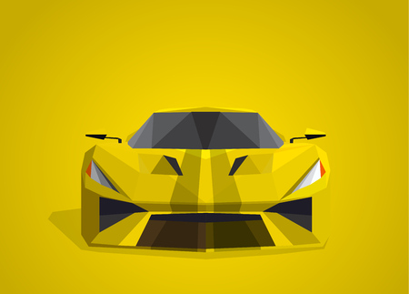 Yellow sport car on yellow background - polygonal style.のイラスト素材