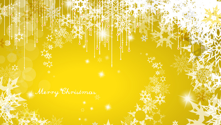 Christmas background with snowflakes and simple Merry Christmas text - yellow versionのイラスト素材