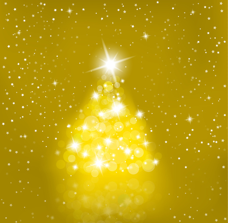 Lighted up Christmas tree with many lensflares on red background and Merry Christmas text.のイラスト素材