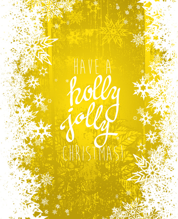 Christmas background with snowflakes and Have a Holly Jolly Christmas text - yellow versionのイラスト素材