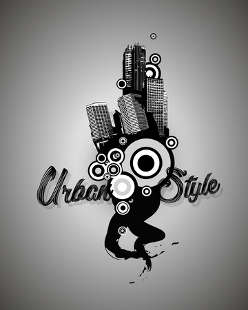 Black and white panorama city. Vector artのイラスト素材