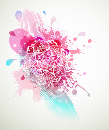 Abstract colored flower background with circles and mandala.のイラスト素材