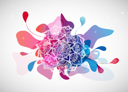Abstract colored flower background with circles and mandala.のイラスト素材