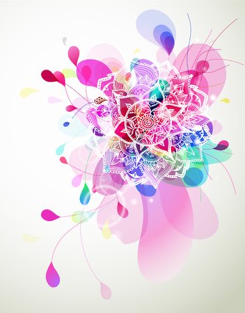 Abstract colored flower background with circles and mandala.のイラスト素材