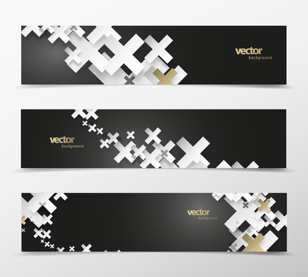 Set of abstract black and white plus signs with golden decoration web headers.のイラスト素材