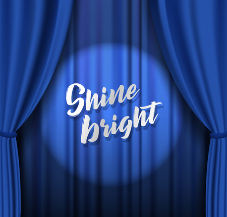 Teather stage with blue heavy curtain with golden text and stars.のイラスト素材
