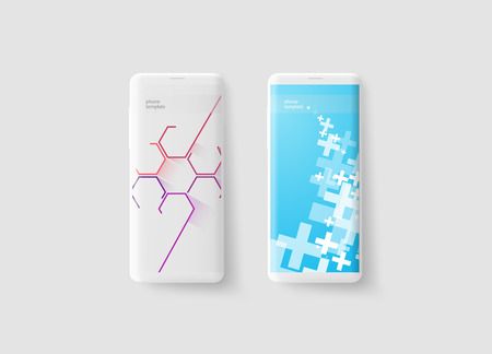 Very detailed smartphone vector illustration template with abstract hexagon shapes and plus signs, usefull for creating your own mobile phone design, wallpaper, app, web, presentation.のイラスト素材