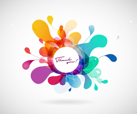 Abstract vector illustration with colorful half transparent flower petals. Also white circle for your own text.のイラスト素材
