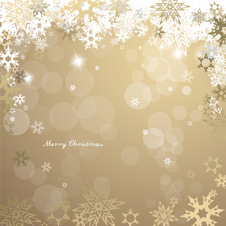 Christmas golden vector background illustration with snowflakes and Merry Christmas textのイラスト素材