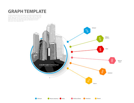 Infographic illustration vector background colorful graph with hexagons and figures inside.のイラスト素材