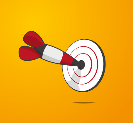 Cartoon style dart hit the center of dartboard illustration vector background.のイラスト素材