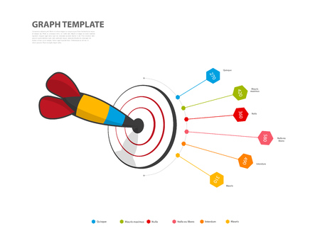 Infographic illustration vector background colorful dartboard with dart hit the target with hexagons labels and figures inside.のイラスト素材