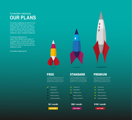 Illustration background for price comparison of services or products with illustrated rockets.のイラスト素材
