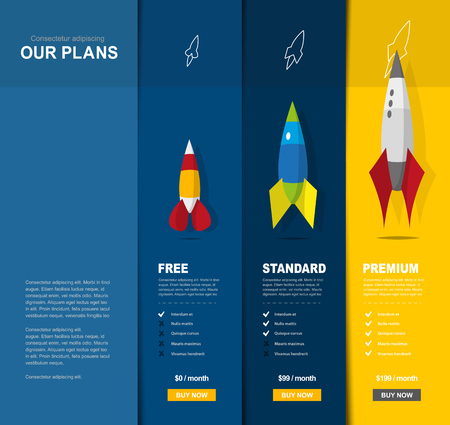 Illustration background for price comparison of services or products with illustrated rockets.のイラスト素材